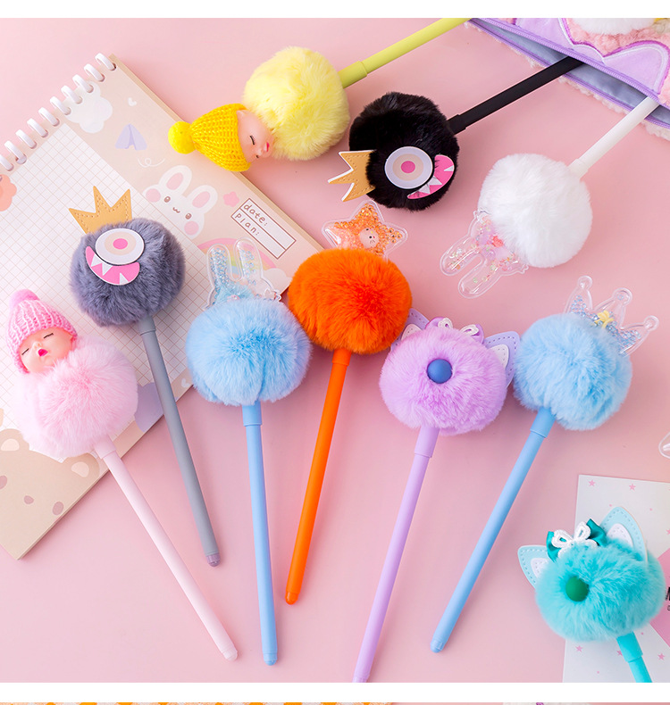 Internet Hot Girlish Creative Fur Ball Pen Nice Pen Cute Super Cute Black Pen Gel Pen Student Stationery Supplies