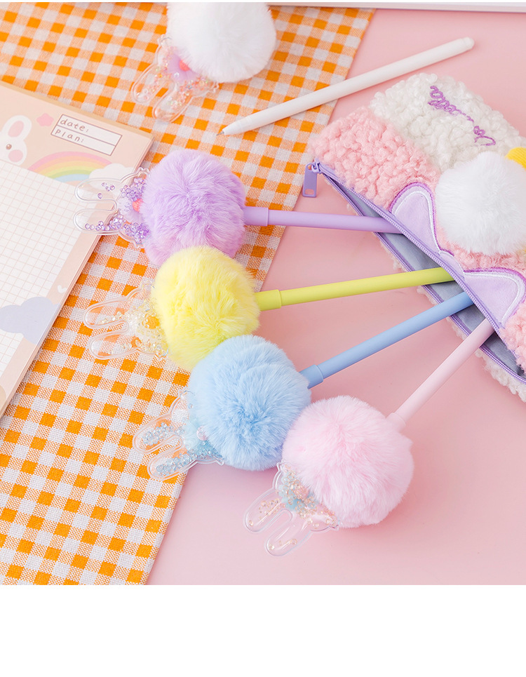 Internet Hot Girlish Creative Fur Ball Pen Nice Pen Cute Super Cute Black Pen Gel Pen Student Stationery Supplies