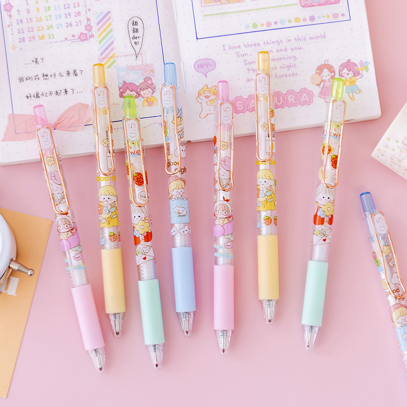 INS Cute Girl Student Good-looking Ball Pen Press Type Cartoon Girlish 0.5mm Black Press Gel Pen