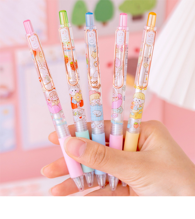 INS Cute Girl Student Good-looking Ball Pen Press Type Cartoon Girlish 0.5mm Black Press Gel Pen