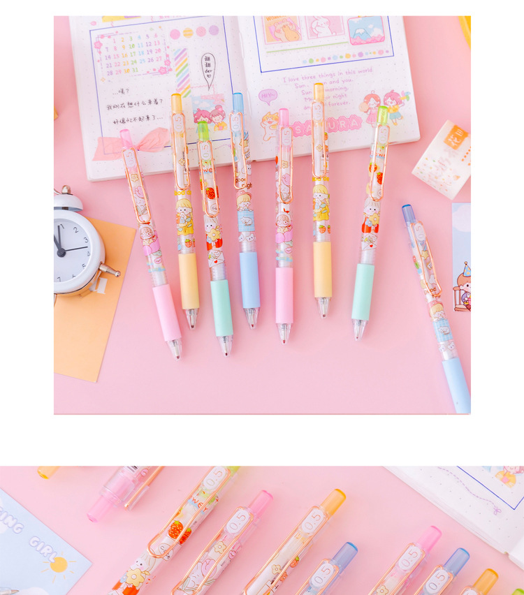 INS Cute Girl Student Good-looking Ball Pen Press Type Cartoon Girlish 0.5mm Black Press Gel Pen