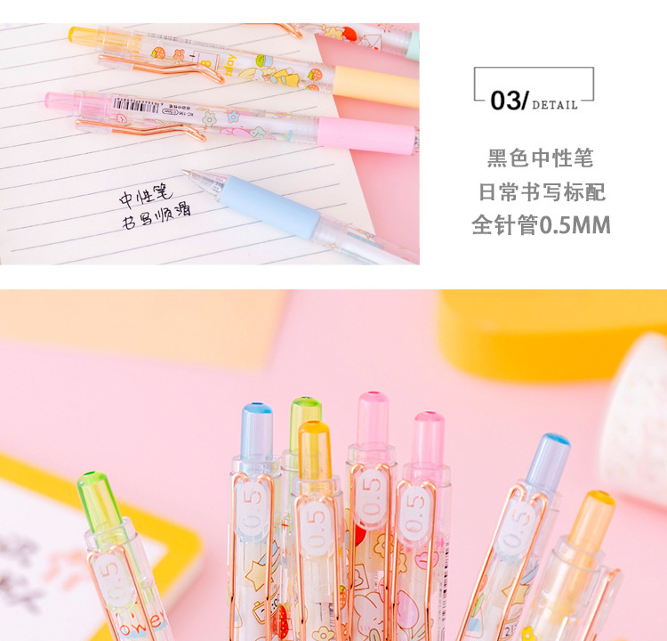INS Cute Girl Student Good-looking Ball Pen Press Type Cartoon Girlish 0.5mm Black Press Gel Pen