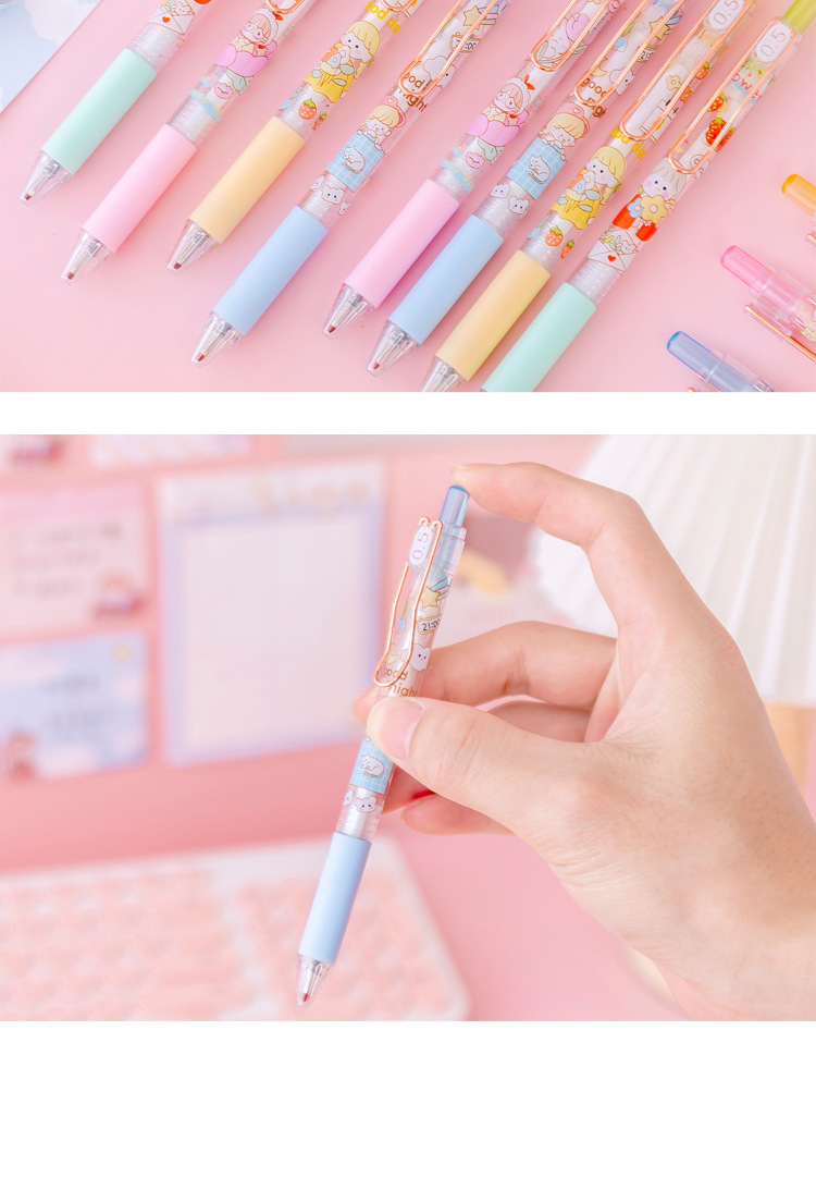 INS Cute Girl Student Good-looking Ball Pen Press Type Cartoon Girlish 0.5mm Black Press Gel Pen
