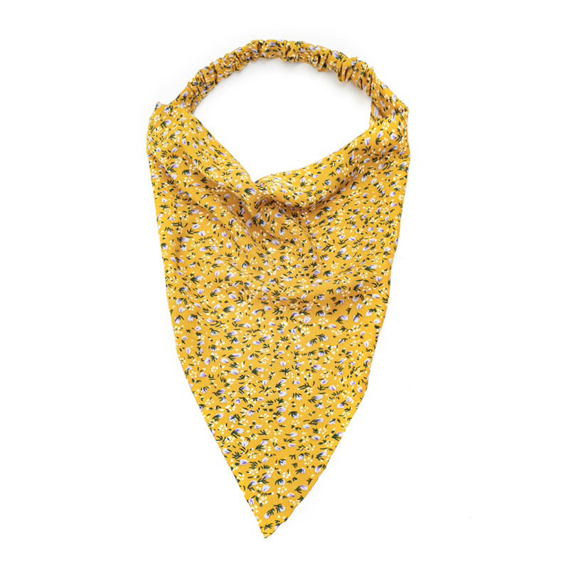 Cross-Border Spring Women&#039;s Versatile Baotou Triangular Binder Elastic Ribbon European and American Floral Headscarf Headband