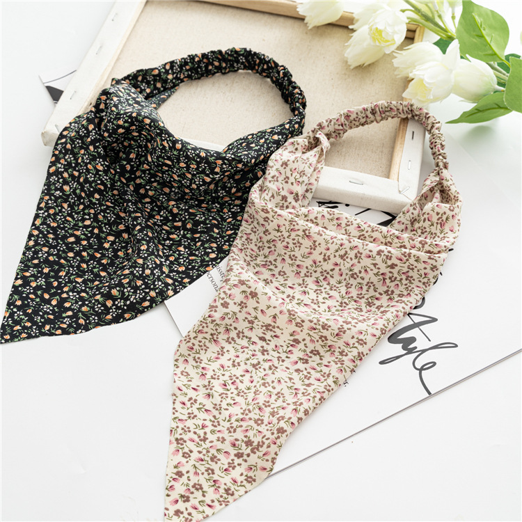 Cross-Border Spring Women's Versatile Baotou Triangular Binder Elastic Ribbon European and American Floral Headscarf Headband Cross-Border Spring Women's Versatile Baotou Triangular Binder Elastic Ribbon European and American Floral Headscarf Headband