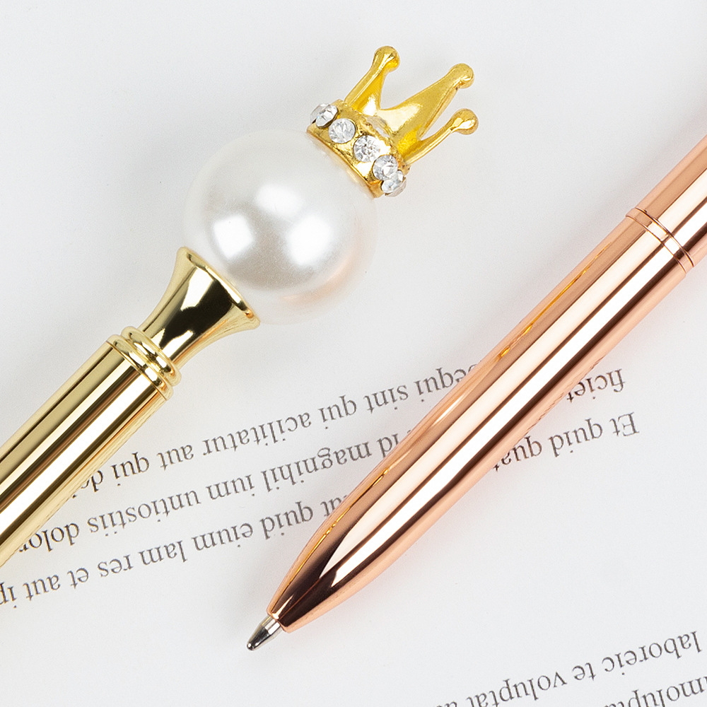 Pearl Queen Crown Pen Business Office Student Korean Cute Creative Stationery Wholesale Oily Metal Ball Point Pen