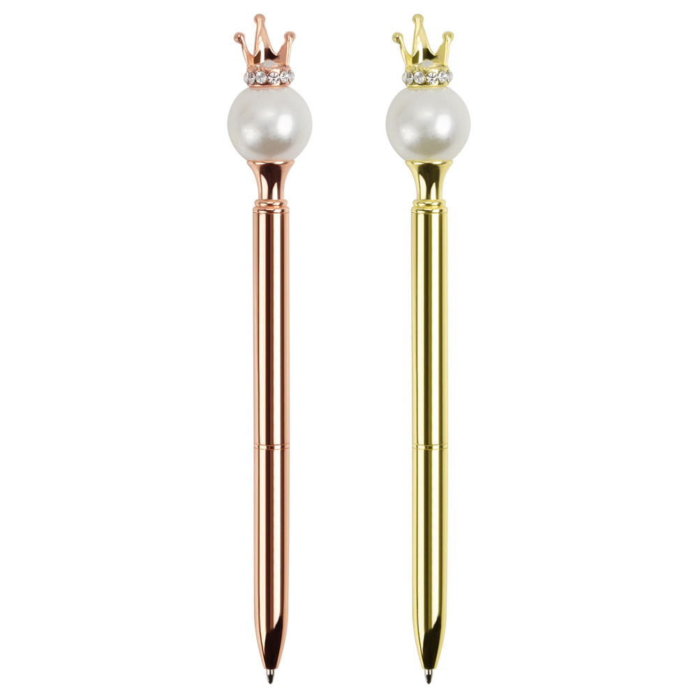 Pearl Queen Crown Pen Business Office Student Korean Cute Creative Stationery Wholesale Oily Metal Ball Point Pen