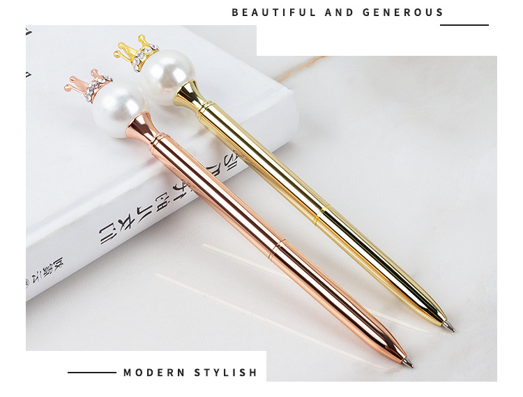 Pearl Queen Crown Pen Business Office Student Korean Cute Creative Stationery Wholesale Oily Metal Ball Point Pen