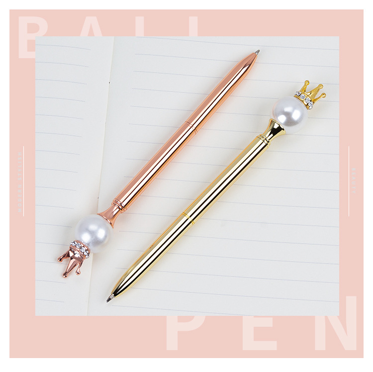 Pearl Queen Crown Pen Business Office Student Korean Cute Creative Stationery Wholesale Oily Metal Ball Point Pen