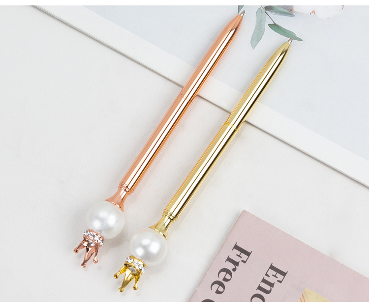 Pearl Queen Crown Pen Business Office Student Korean Cute Creative Stationery Wholesale Oily Metal Ball Point Pen