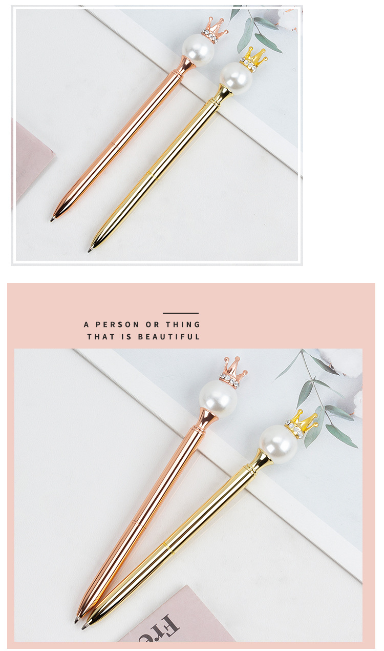 Pearl Queen Crown Pen Business Office Student Korean Cute Creative Stationery Wholesale Oily Metal Ball Point Pen
