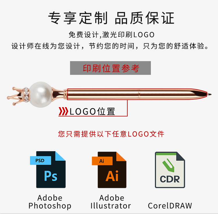 Pearl Queen Crown Pen Business Office Student Korean Cute Creative Stationery Wholesale Oily Metal Ball Point Pen