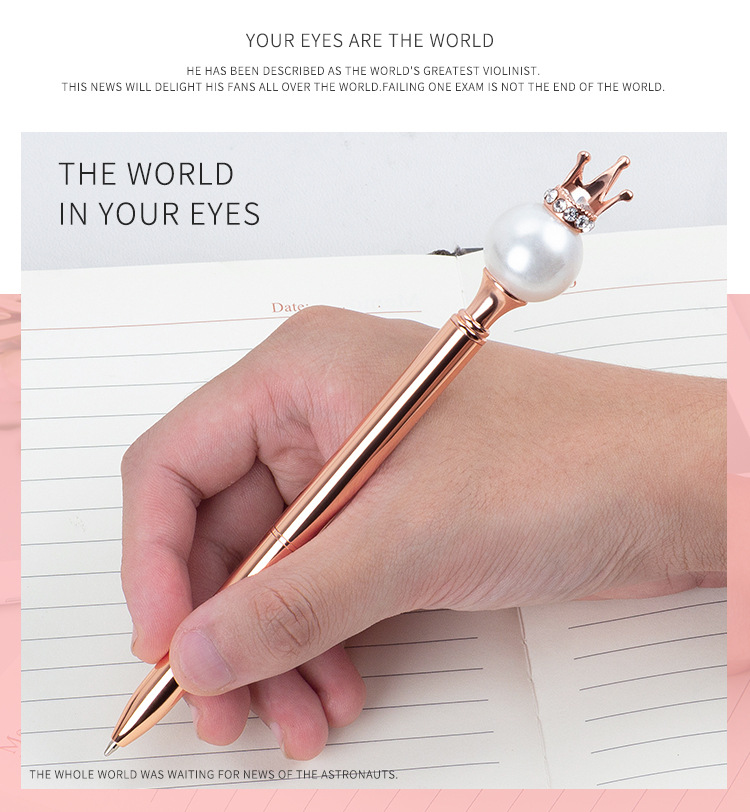 Pearl Queen Crown Pen Business Office Student Korean Cute Creative Stationery Wholesale Oily Metal Ball Point Pen