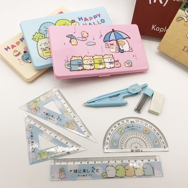 Corner Compasses Ruler Set Cartoon Student Studying Stationery Supplies Biological Compasses Ruler Set Eight-Piece Set Combination Corner Compasses Ruler Set Cartoon Student Studying Stationery Supplies Biological Compasses Ruler Set Eight-Piece Set Combination