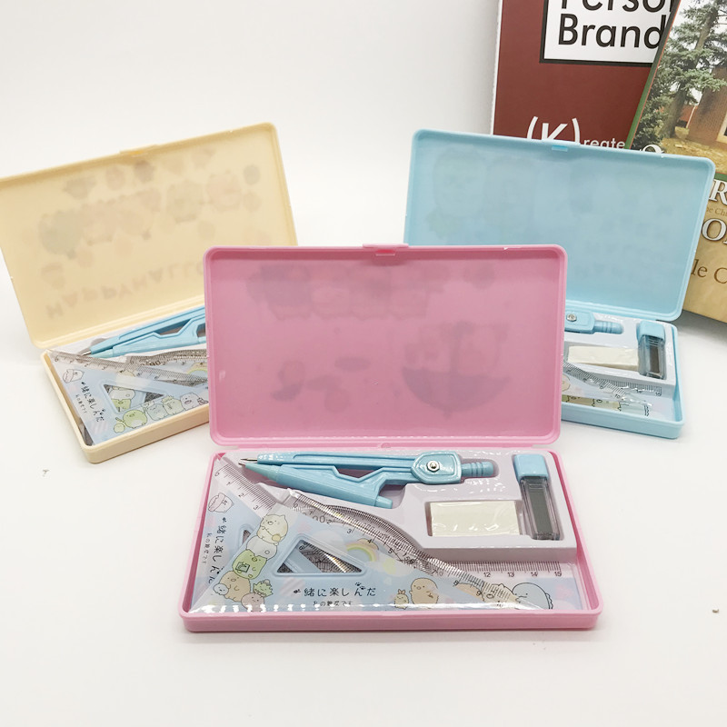 Corner Compasses Ruler Set Cartoon Student Studying Stationery Supplies Biological Compasses Ruler Set Eight-Piece Set Combination Corner Compasses Ruler Set Cartoon Student Studying Stationery Supplies Biological Compasses Ruler Set Eight-Piece Set Combination