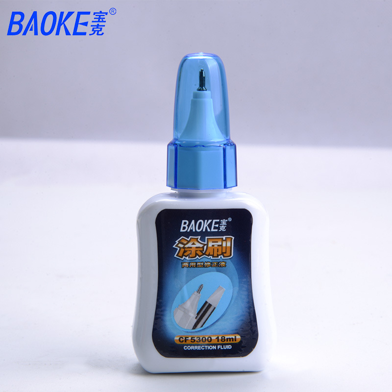 Baoke Correction Fluid Cf5300 Large Capacity Correction Fluid 18ml Steel Head Dual-Use Correction Fluid Quick-Drying White Correction Fluid