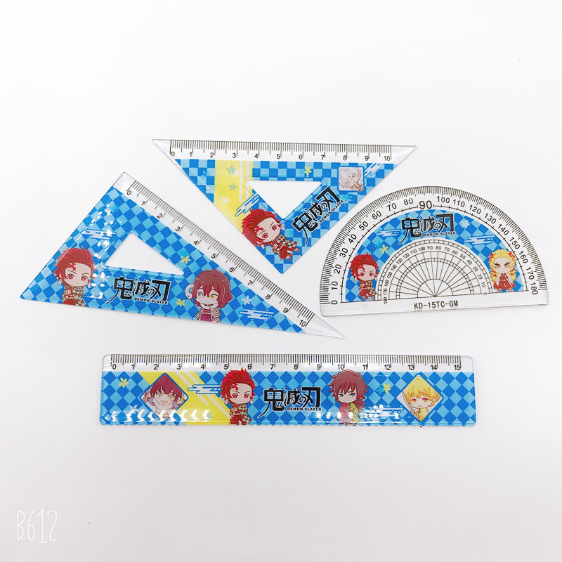 Anime Peripheral Kimetsu No Yaiba Compasses Ruler Set Cartoon Student Drawing Stationery Ruler Set Combination