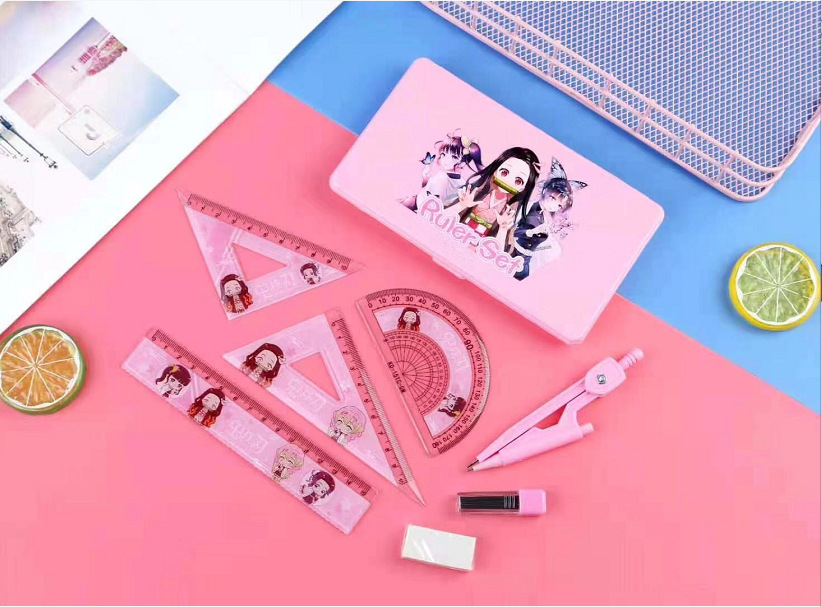 Anime Peripheral Kimetsu No Yaiba Compasses Ruler Set Cartoon Student Drawing Stationery Ruler Set Combination Anime Peripheral Kimetsu No Yaiba Compasses Ruler Set Cartoon Student Drawing Stationery Ruler Set Combination