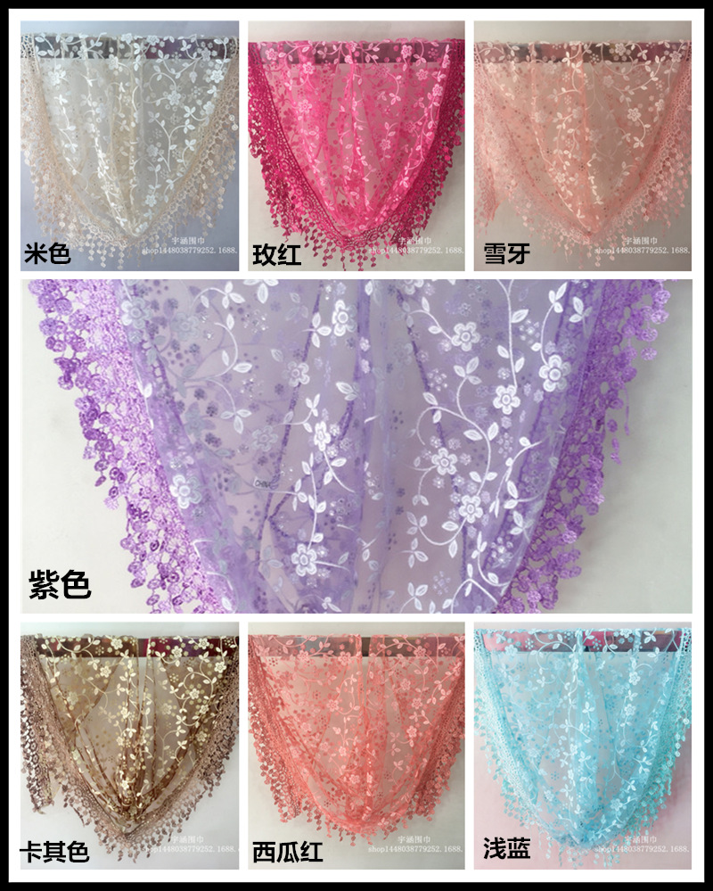 Export Korean Style Four Seasons Foreign Trade Triangle Scarf Lace Hollow Tassel Triangular Binder Lace Scarf Ladies Wholesale Export Korean Style Four Seasons Foreign Trade Triangle Scarf Lace Hollow Tassel Triangular Binder Lace Scarf Ladies Wholesale