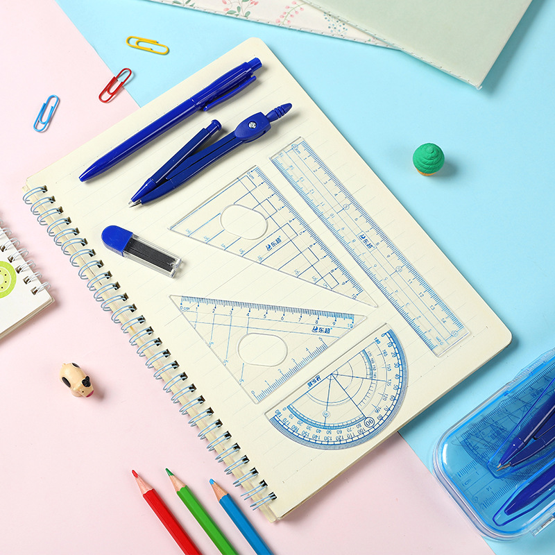 Student Studying Stationery Supplies Compasses Ruler Set Classic Simple Drawing Measurement 7-Piece Compasses Wholesale