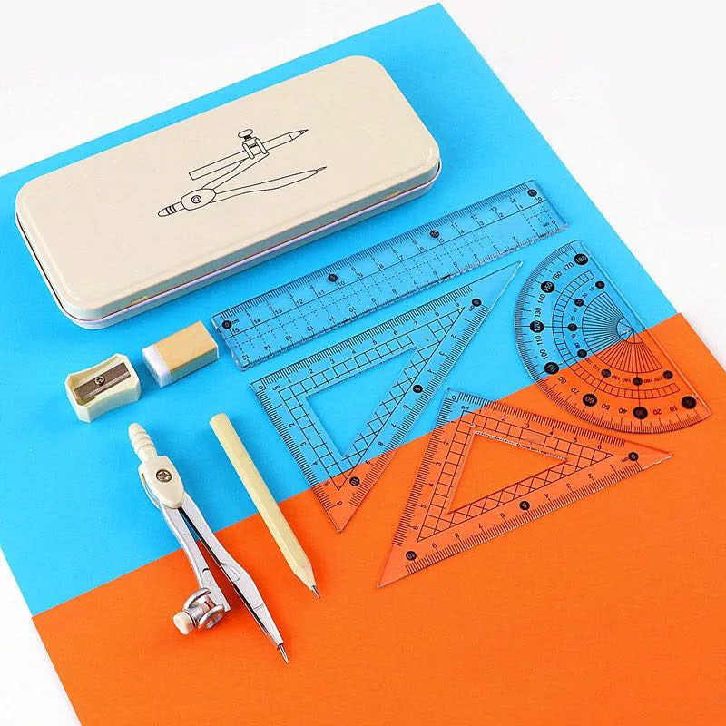 High-End Fashion Blue Pink Iron Box Compasses Ruler Set, Standard Student Exam Compasses Ruler Math Set, High-End Fashion Blue Pink Iron Box Compasses Ruler Set, Standard Student Exam Compasses Ruler Math Set,