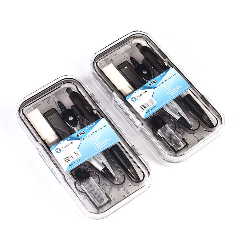 Factory Direct Supply Student Compasses Ruler Set Drawing 8-Piece Set Protractor Stationery Compasses Set Wholesale