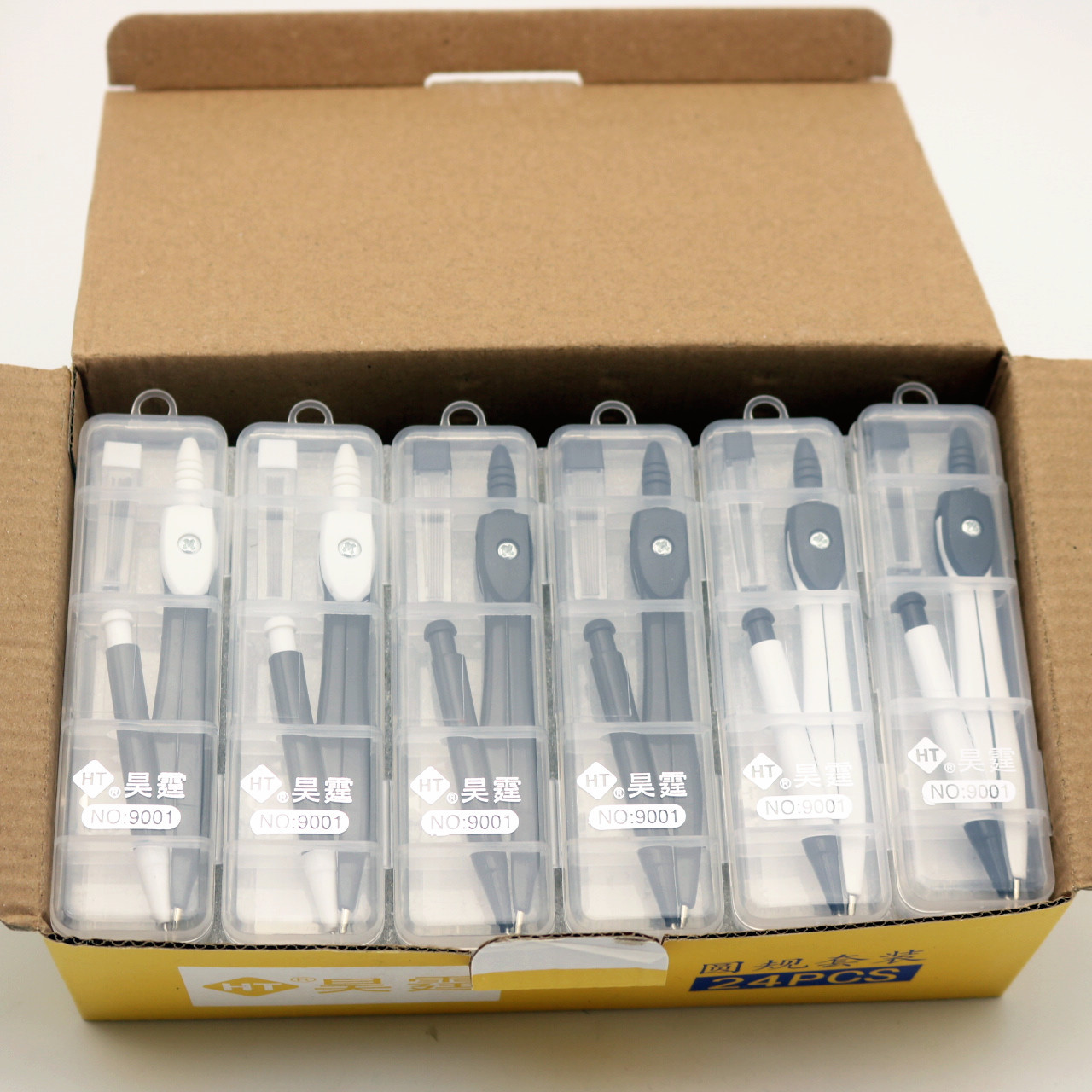 Wholesale Hao Ting 9001 Type Fashion Boxed Compasses Set Containing Mechanical Pencil Lead Metal Quality Student Drawing Instrument