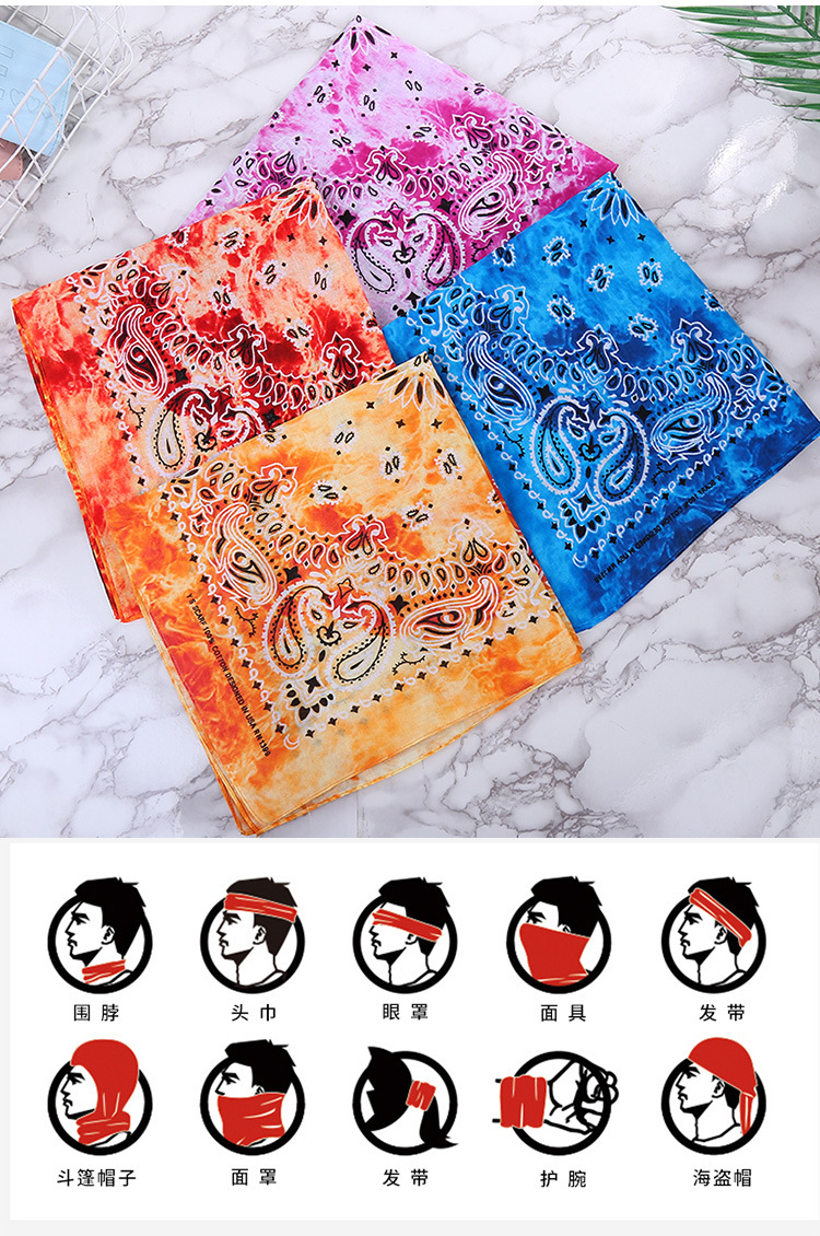 CrossBorder Bandana Sports Outdoor Cycling Scarf Scarf SweatAbsorbent Square Scarf Pure Cotton TieDyed Triangular Binder