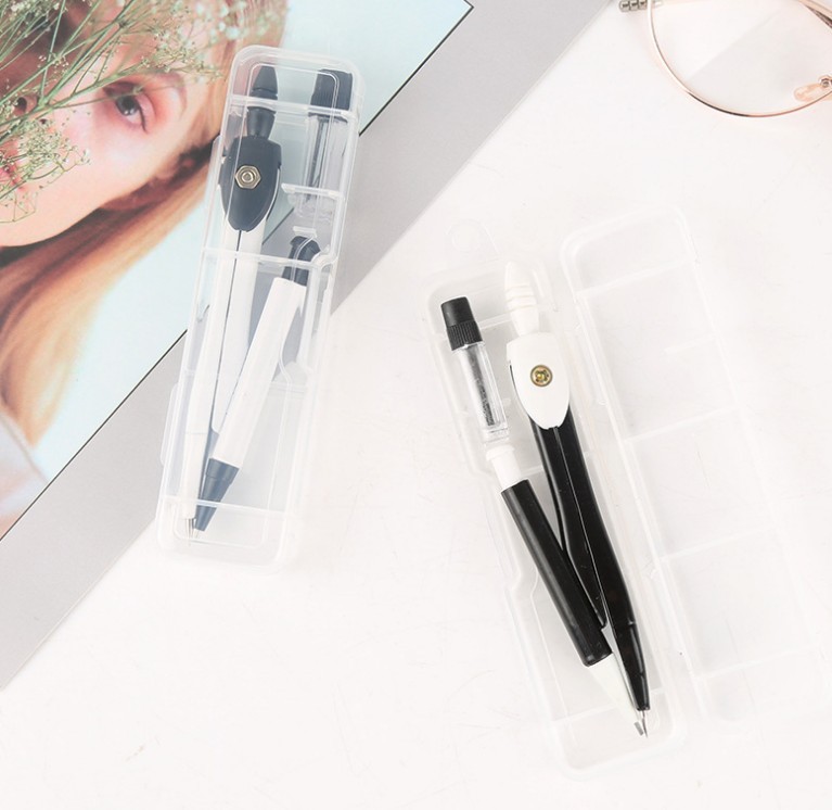 Black and White Fashion Boxed Student Compasses Set Containing Mechanical Pencil Lead Metal Quality Student Drawing Instrument Wholesale