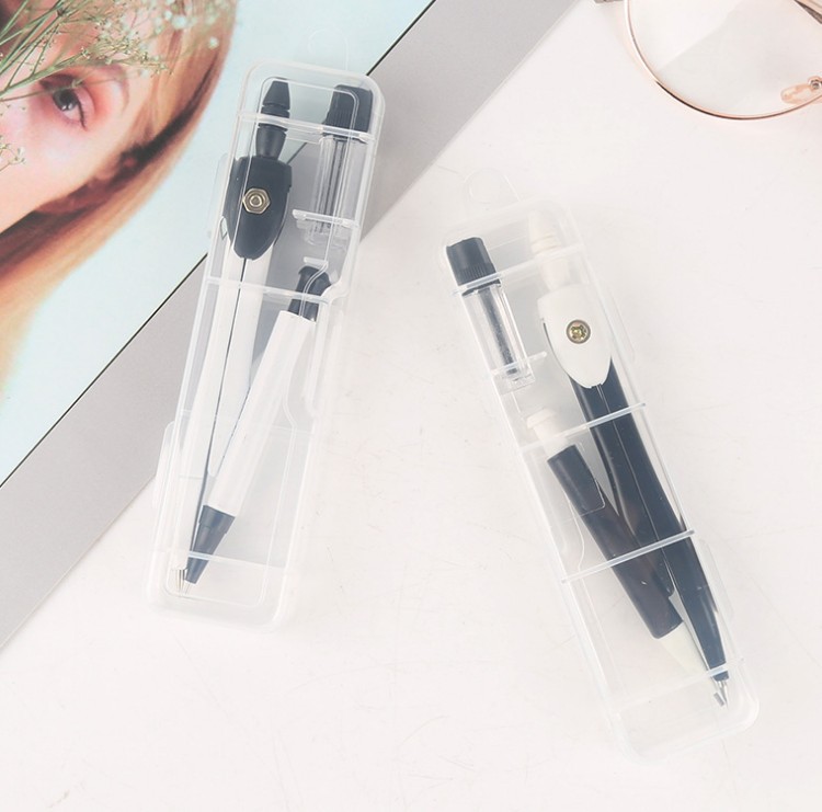 Black and White Fashion Boxed Student Compasses Set Containing Mechanical Pencil Lead Metal Quality Student Drawing Instrument Wholesale