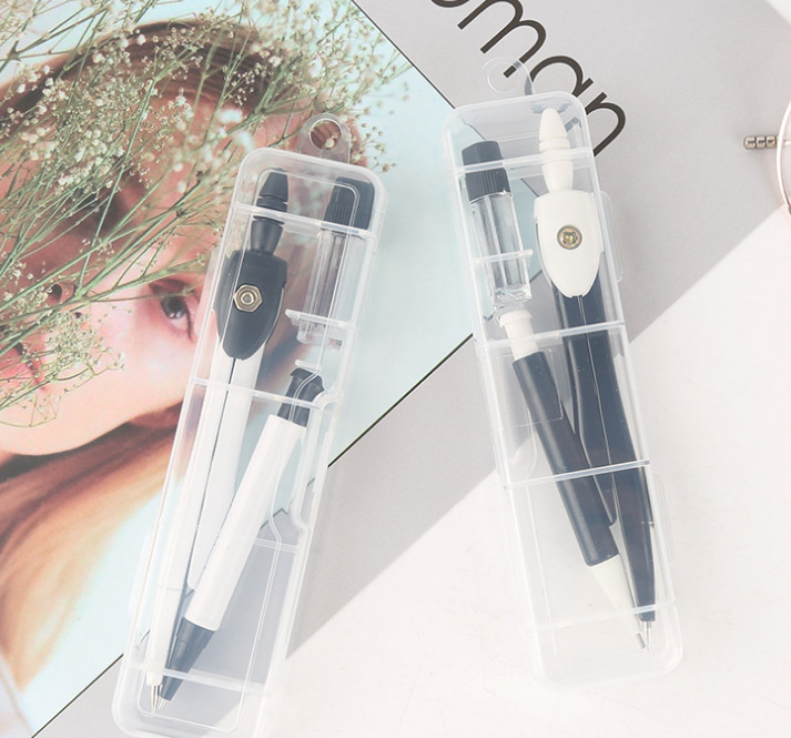 Black and White Fashion Boxed Student Compasses Set Containing Mechanical Pencil Lead Metal Quality Student Drawing Instrument Wholesale