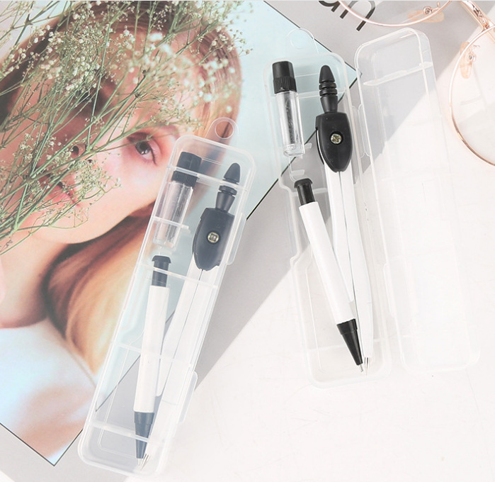 Black and White Fashion Boxed Student Compasses Set Containing Mechanical Pencil Lead Metal Quality Student Drawing Instrument Wholesale