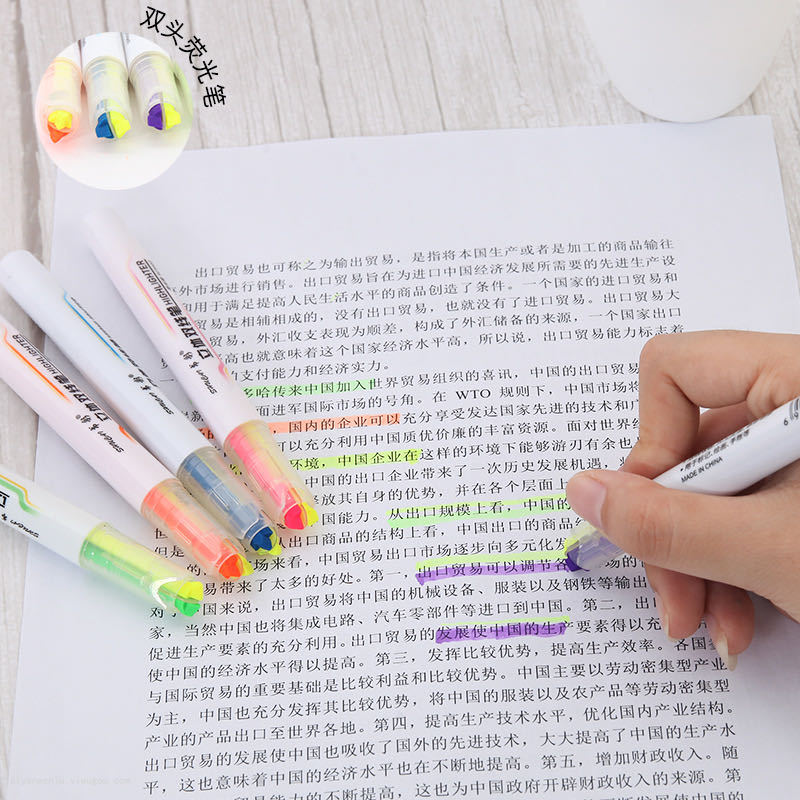 5-Pack Double-Headed Double-Line Two-Color Creative Korean Fluorescent Pen Set Student Mark Painting Highlighter