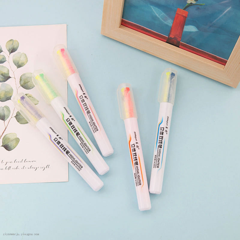 5-Pack Double-Headed Double-Line Two-Color Creative Korean Fluorescent Pen Set Student Mark Painting Highlighter