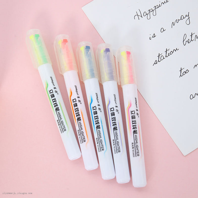 5-Pack Double-Headed Double-Line Two-Color Creative Korean Fluorescent Pen Set Student Mark Painting Highlighter 5-Pack Double-Headed Double-Line Two-Color Creative Korean Fluorescent Pen Set Student Mark Painting Highlighter