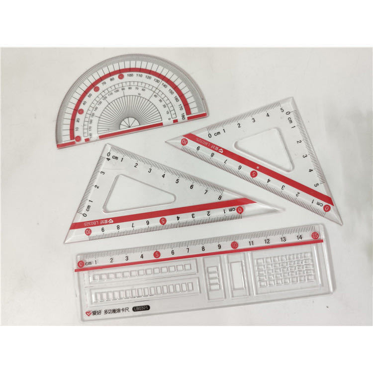 Hobby Ruler Sets Cute Children for Pupils Stationery Compasses Ruler Set Ruler Set Square Protractor 4 Pieces