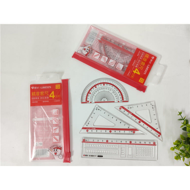 Hobby Ruler Sets Cute Children for Pupils Stationery Compasses Ruler Set Ruler Set Square Protractor 4 Pieces