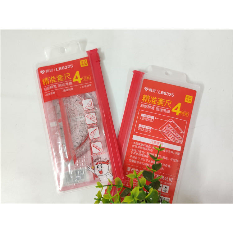 Hobby Ruler Sets Cute Children for Pupils Stationery Compasses Ruler Set Ruler Set Square Protractor 4 Pieces
