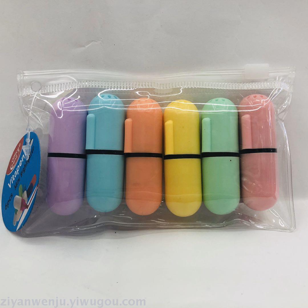 Cute color mini pill capsule highlighter key marker marker marker color pen 6 colors Cute color mini pill capsule highlighter key marker marker marker color pen 6 colors