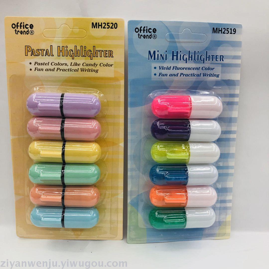 Cute color mini pill capsule highlighter key marker marker marker color pen 6 colors Cute color mini pill capsule highlighter key marker marker marker color pen 6 colors