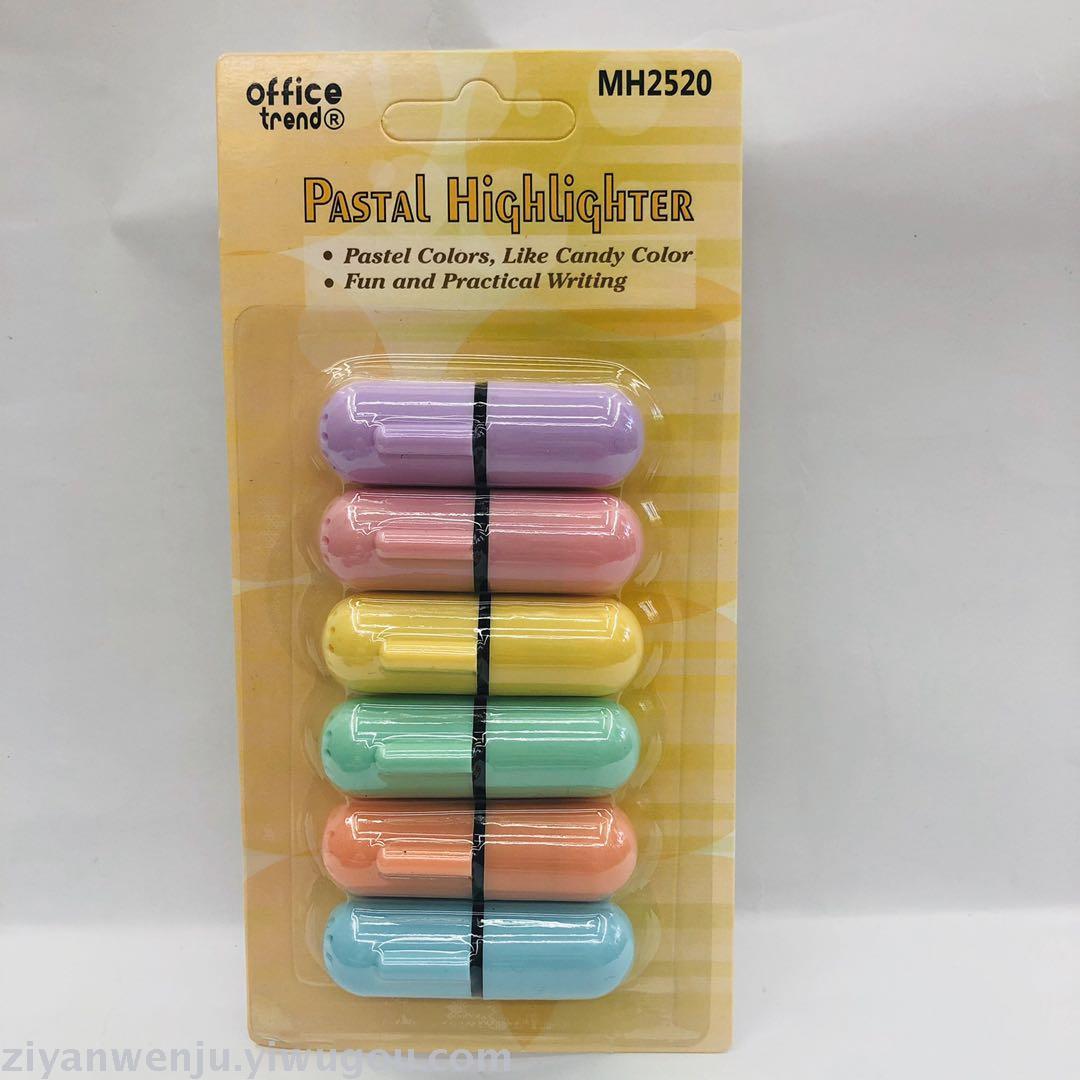 Cute color mini pill capsule highlighter key marker marker marker color pen 6 colors Cute color mini pill capsule highlighter key marker marker marker color pen 6 colors