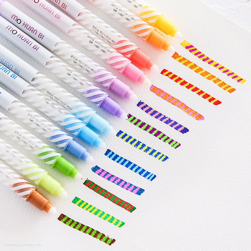 12-Color Magic Highlighter Color Student Key Marker Double-Line Pen Will Change Color Highlighter Marker Pen 12-Color Magic Highlighter Color Student Key Marker Double-Line Pen Will Change Color Highlighter Marker Pen