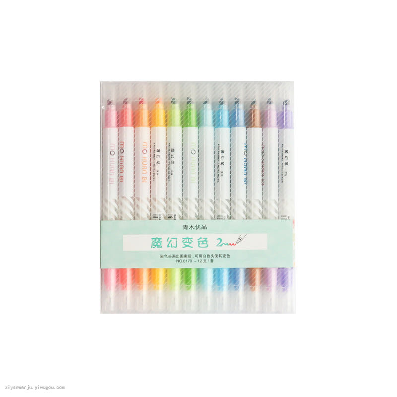12-Color Magic Highlighter Color Student Key Marker Double-Line Pen Will Change Color Highlighter Marker Pen 12-Color Magic Highlighter Color Student Key Marker Double-Line Pen Will Change Color Highlighter Marker Pen