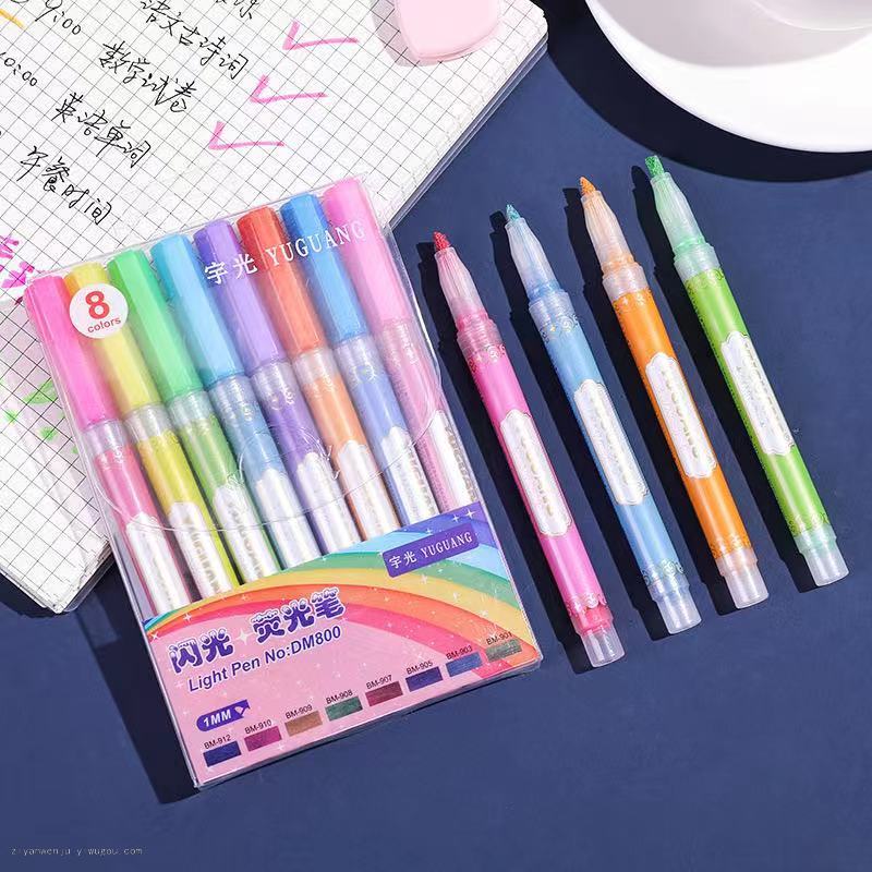 8-Color Flash Shimmering Powder Shimmer Highlighter Children&#039;s DIY Shiny Graffiti Painting Student Key Marker Pen
