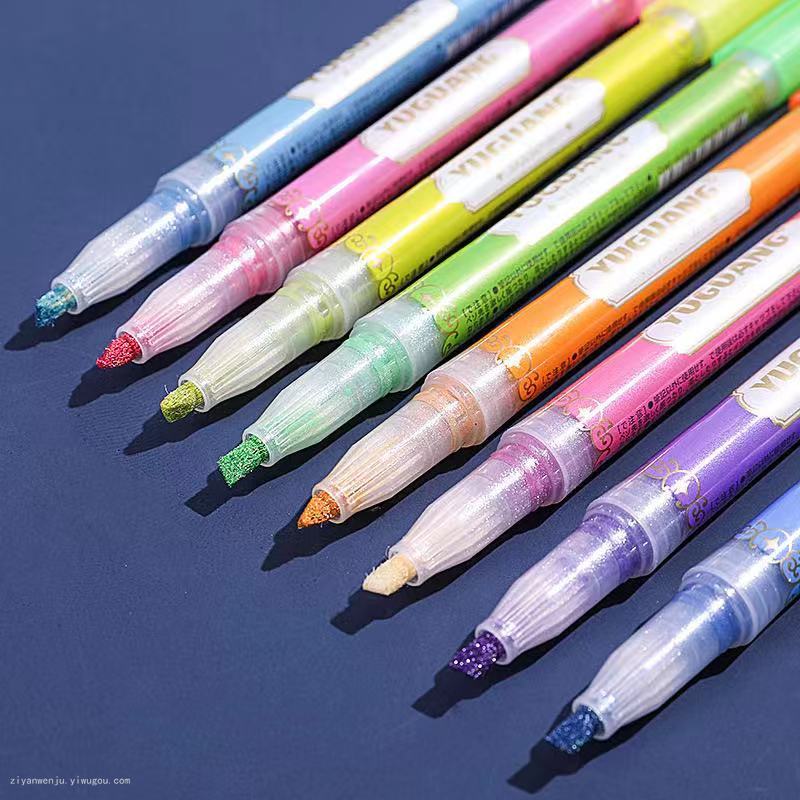 8-Color Flash Shimmering Powder Shimmer Highlighter Children&#039;s DIY Shiny Graffiti Painting Student Key Marker Pen