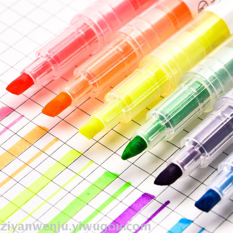 Kiss flower 6 color 6 double - end highlighter color pen key line marker pen