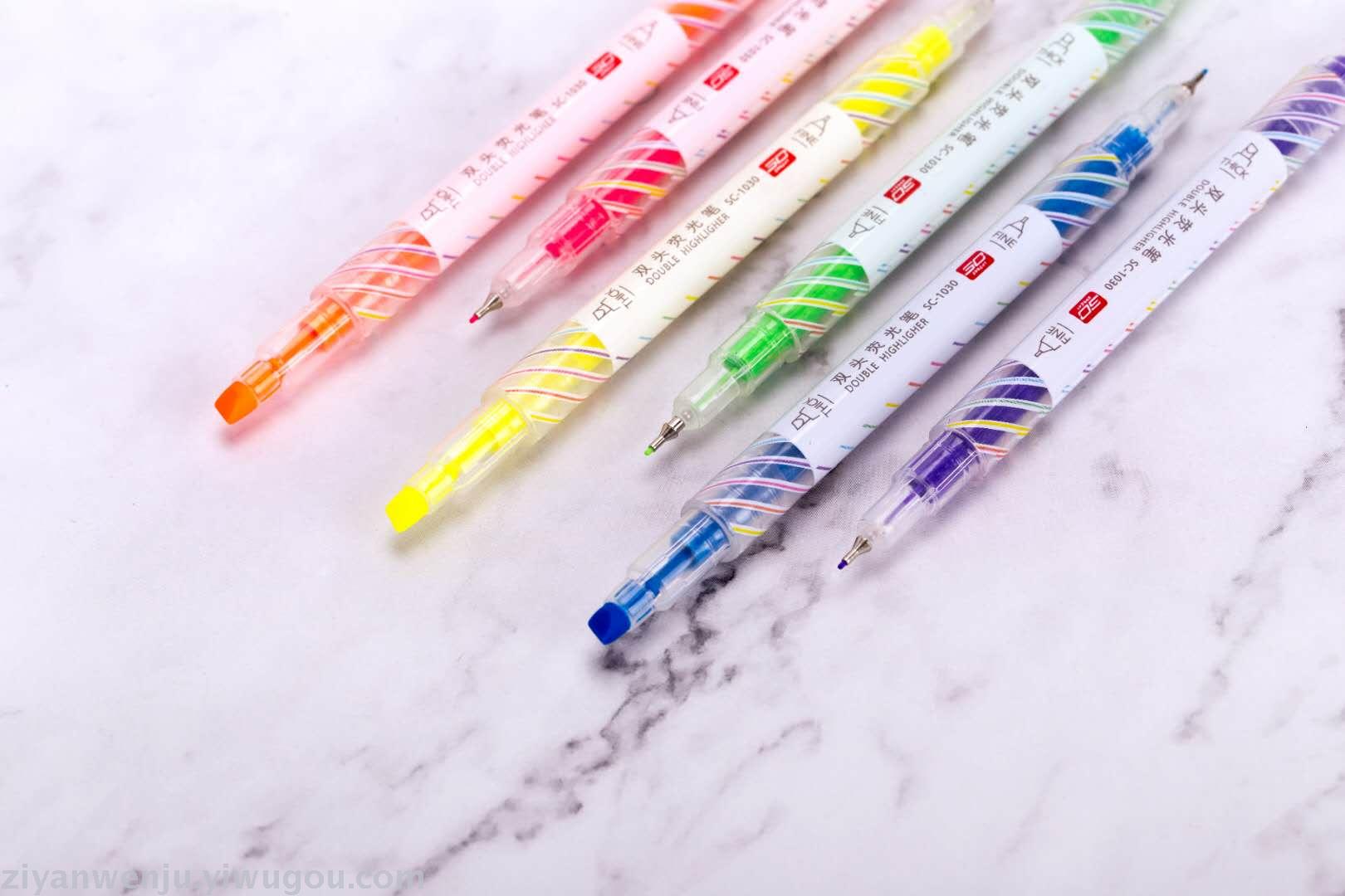 Two-head highlighter marker pen color marker pen one thick oblique head one fine needle highlighter wholesale Two-head highlighter marker pen color marker pen one thick oblique head one fine needle highlighter wholesale