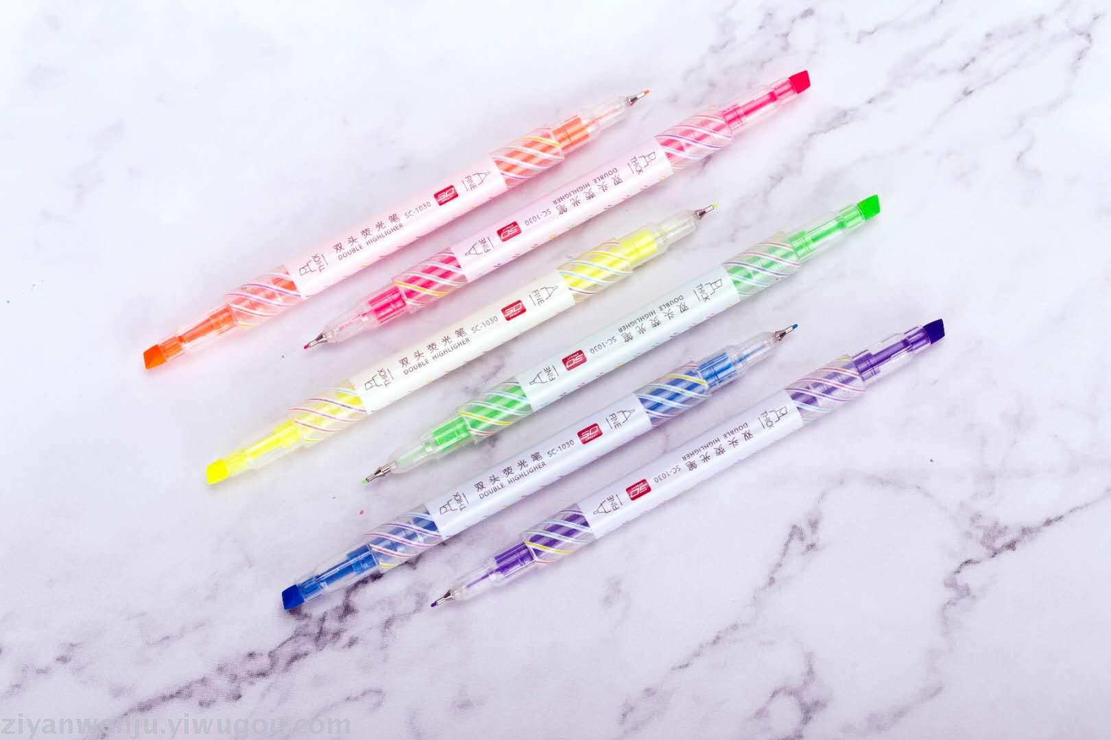 Two-head highlighter marker pen color marker pen one thick oblique head one fine needle highlighter wholesale Two-head highlighter marker pen color marker pen one thick oblique head one fine needle highlighter wholesale
