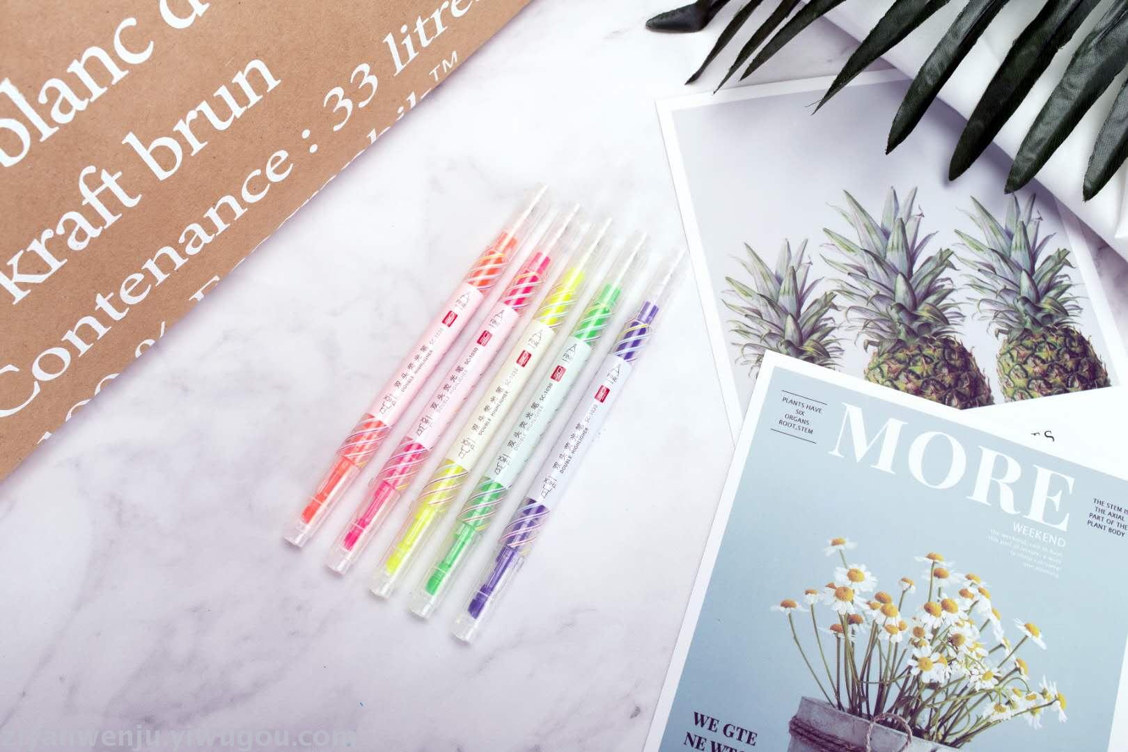 Two-head highlighter marker pen color marker pen one thick oblique head one fine needle highlighter wholesale Two-head highlighter marker pen color marker pen one thick oblique head one fine needle highlighter wholesale