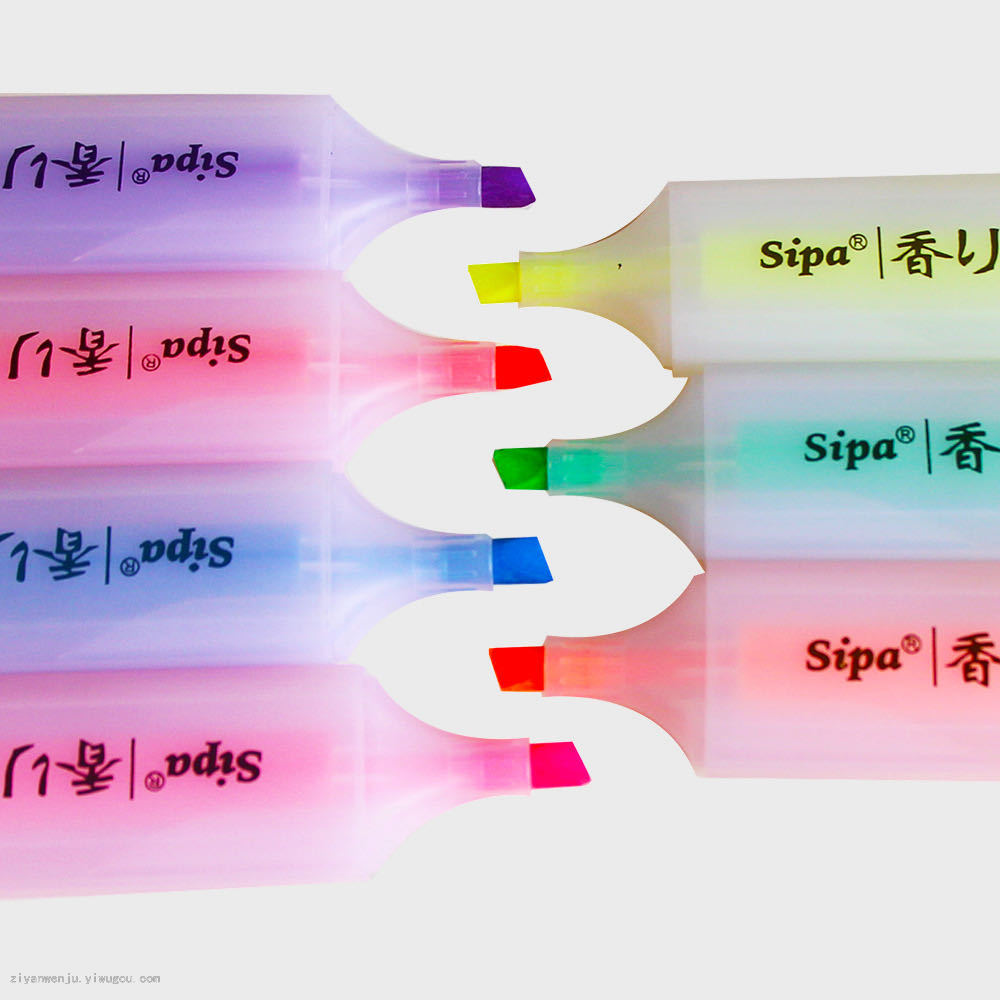 Chinese cypress scented highlighter 7-color marker underline marker hand holder oblique head scrub rod watercolor pen